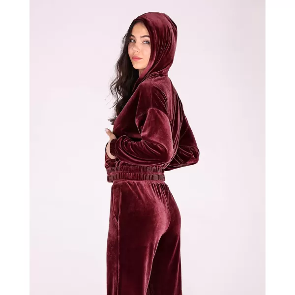 imageODODOS Womens 2 Piece Outfits Velour Tracksuit Long Sleeve Zip Up Hoodies ampamp High Waist Track Pants Lounge SetsWine