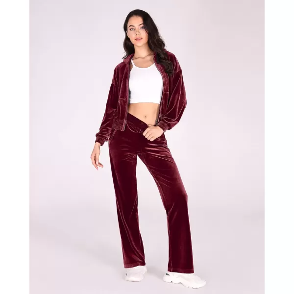 imageODODOS Womens 2 Piece Outfits Velour Tracksuit Long Sleeve Zip Up Hoodies ampamp High Waist Track Pants Lounge SetsWine