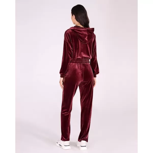 imageODODOS Womens 2 Piece Outfits Velour Tracksuit Long Sleeve Zip Up Hoodies ampamp High Waist Track Pants Lounge SetsWine