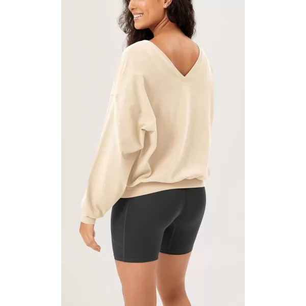 imageODODOS Womens Cotton Soft Double V Sweatshirts Long Sleeve Fall Outfits Oversized Pullover TopsBeige