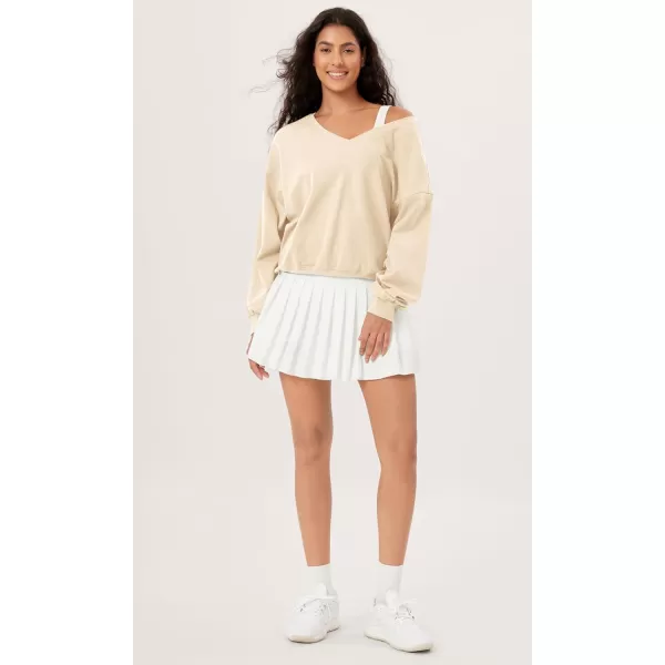 imageODODOS Womens Cotton Soft Double V Sweatshirts Long Sleeve Fall Outfits Oversized Pullover TopsBeige