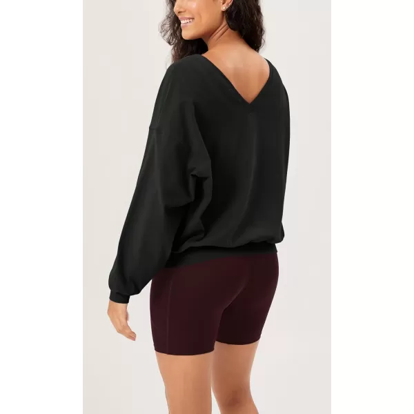 imageODODOS Womens Cotton Soft Double V Sweatshirts Long Sleeve Fall Outfits Oversized Pullover TopsBlack