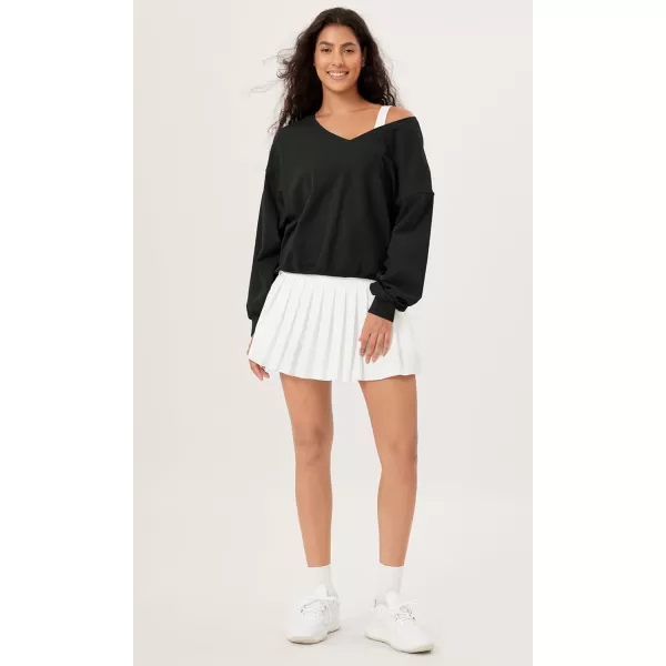 imageODODOS Womens Cotton Soft Double V Sweatshirts Long Sleeve Fall Outfits Oversized Pullover TopsBlack