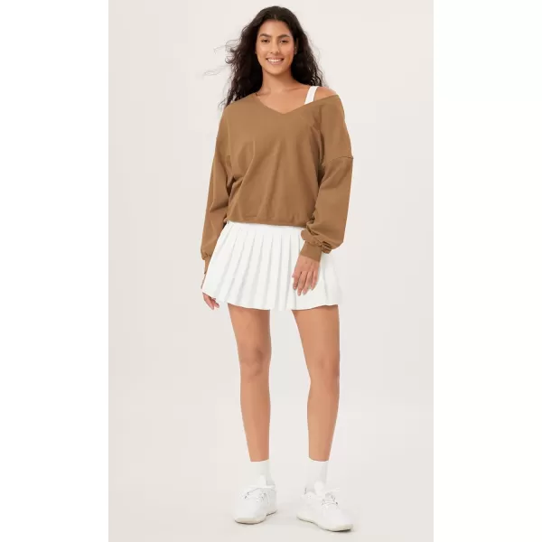imageODODOS Womens Cotton Soft Double V Sweatshirts Long Sleeve Fall Outfits Oversized Pullover TopsBrown