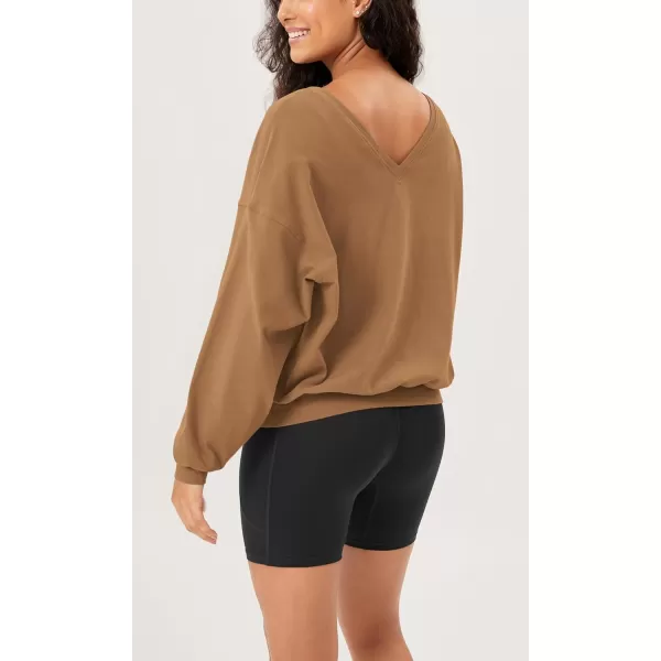 imageODODOS Womens Cotton Soft Double V Sweatshirts Long Sleeve Fall Outfits Oversized Pullover TopsBrown