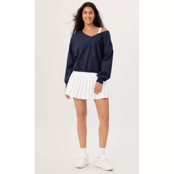 imageODODOS Womens Cotton Soft Double V Sweatshirts Long Sleeve Fall Outfits Oversized Pullover TopsDark Blue