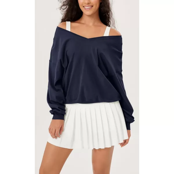 imageODODOS Womens Cotton Soft Double V Sweatshirts Long Sleeve Fall Outfits Oversized Pullover TopsDark Blue