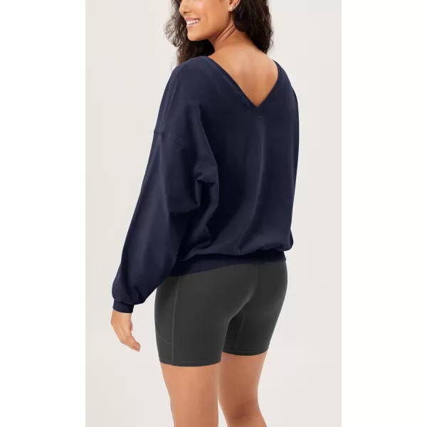 imageODODOS Womens Cotton Soft Double V Sweatshirts Long Sleeve Fall Outfits Oversized Pullover TopsDark Blue