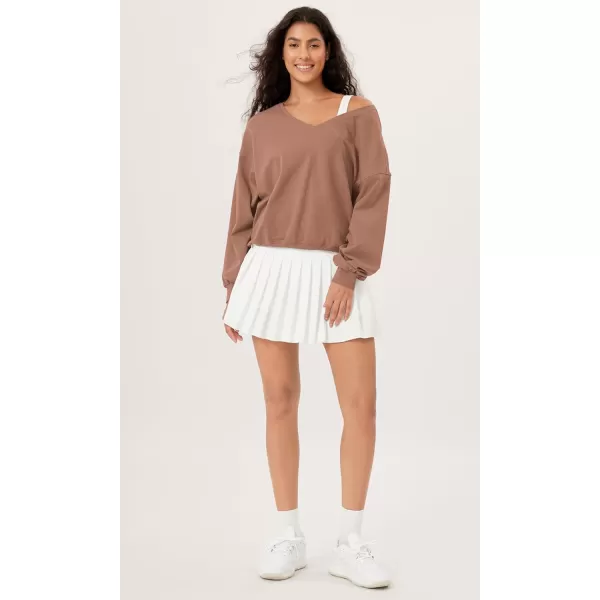 imageODODOS Womens Cotton Soft Double V Sweatshirts Long Sleeve Fall Outfits Oversized Pullover TopsLight Brown
