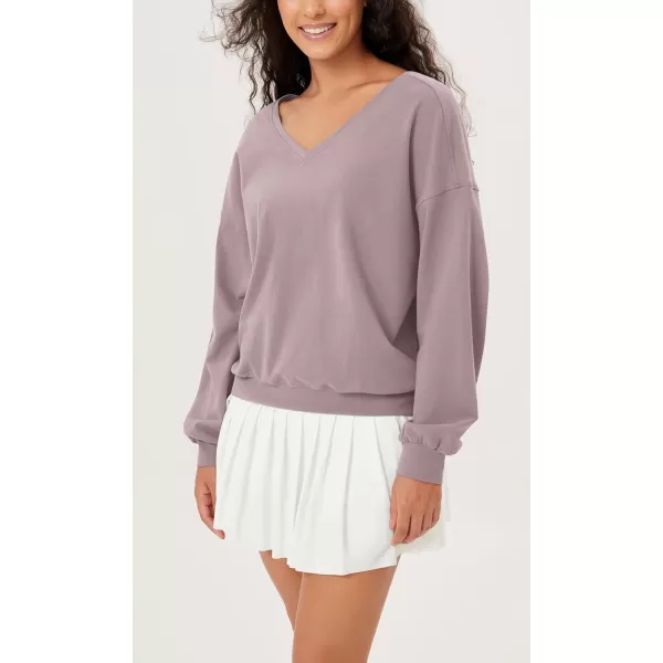 imageODODOS Womens Cotton Soft Double V Sweatshirts Long Sleeve Fall Outfits Oversized Pullover TopsPurple Taupe