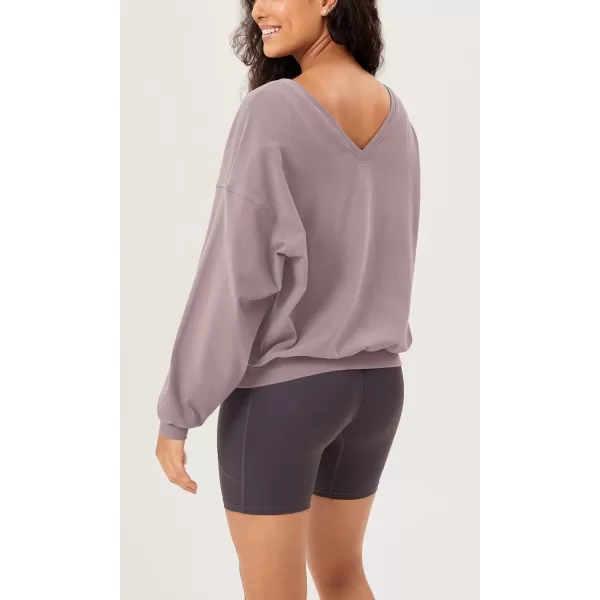 imageODODOS Womens Cotton Soft Double V Sweatshirts Long Sleeve Fall Outfits Oversized Pullover TopsPurple Taupe