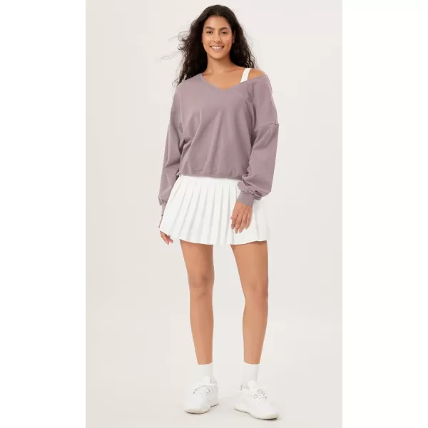 imageODODOS Womens Cotton Soft Double V Sweatshirts Long Sleeve Fall Outfits Oversized Pullover TopsPurple Taupe