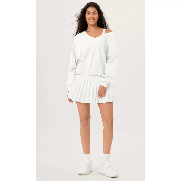 imageODODOS Womens Cotton Soft Double V Sweatshirts Long Sleeve Fall Outfits Oversized Pullover TopsWhite