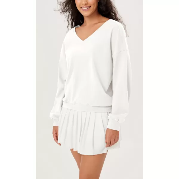 imageODODOS Womens Cotton Soft Double V Sweatshirts Long Sleeve Fall Outfits Oversized Pullover TopsWhite