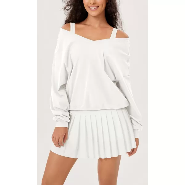 imageODODOS Womens Cotton Soft Double V Sweatshirts Long Sleeve Fall Outfits Oversized Pullover TopsWhite