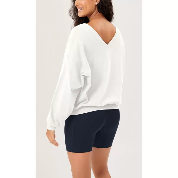 imageODODOS Womens Cotton Soft Double V Sweatshirts Long Sleeve Fall Outfits Oversized Pullover TopsWhite