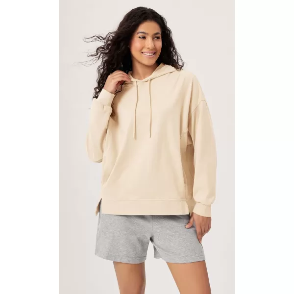 imageODODOS Womens Cotton Soft Oversized Hoodies Side Slit Sweatshirts Long Sleeve Pullover Top with PocketBeige