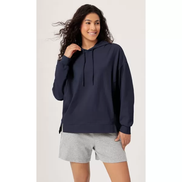 imageODODOS Womens Cotton Soft Oversized Hoodies Side Slit Sweatshirts Long Sleeve Pullover Top with PocketDark Blue