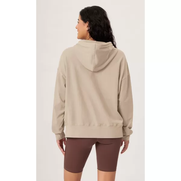 imageODODOS Womens Cotton Soft Oversized Hoodies Side Slit Sweatshirts Long Sleeve Pullover Top with PocketPlaza Taupe