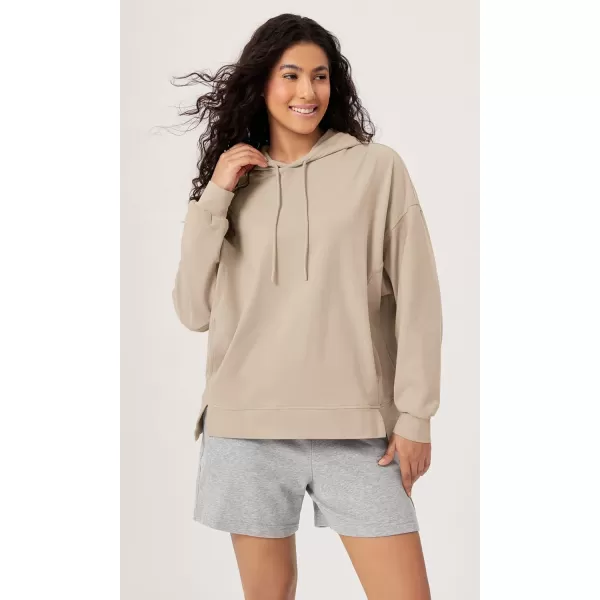 imageODODOS Womens Cotton Soft Oversized Hoodies Side Slit Sweatshirts Long Sleeve Pullover Top with PocketPlaza Taupe