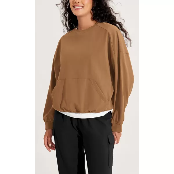 imageODODOS Womens Cotton Soft Oversized Sweatshirts Crew Neck Long Sleeve Pullover Tops with Kangaroo PocketBrown