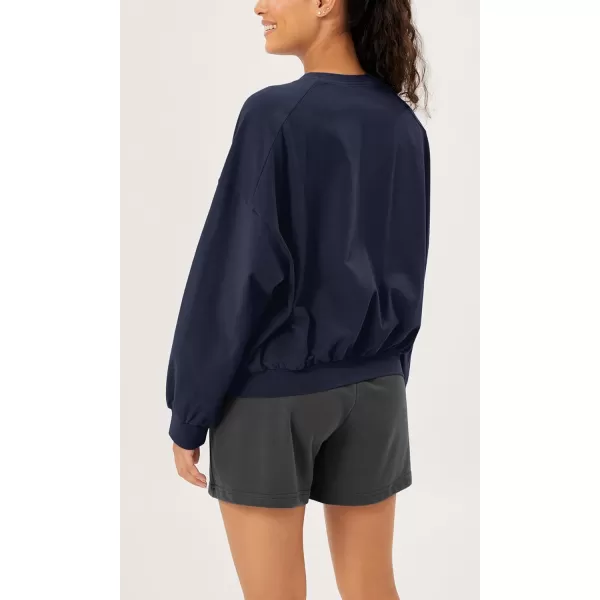 imageODODOS Womens Cotton Soft Oversized Sweatshirts Crew Neck Long Sleeve Pullover Tops with Kangaroo PocketDark Blue