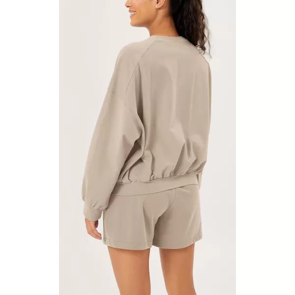 imageODODOS Womens Cotton Soft Oversized Sweatshirts Crew Neck Long Sleeve Pullover Tops with Kangaroo PocketPlaza Taupe