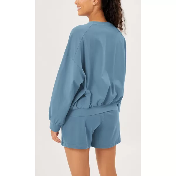 imageODODOS Womens Cotton Soft Oversized Sweatshirts Crew Neck Long Sleeve Pullover Tops with Kangaroo PocketSteel Blue