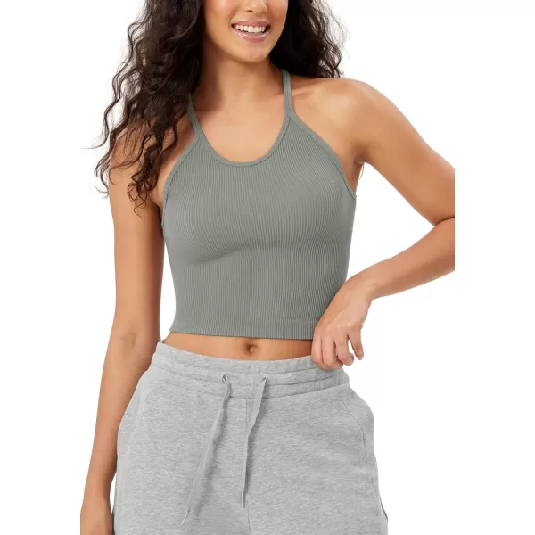 imageODODOS Womens Crop Seamless RibKnit Camisole Strappy Racerback Cropped Tank TopsGray