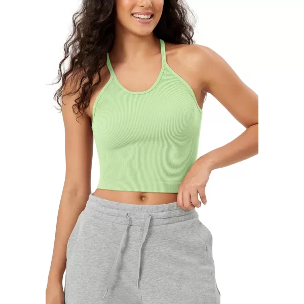 imageODODOS Womens Crop Seamless RibKnit Camisole Strappy Racerback Cropped Tank TopsMint