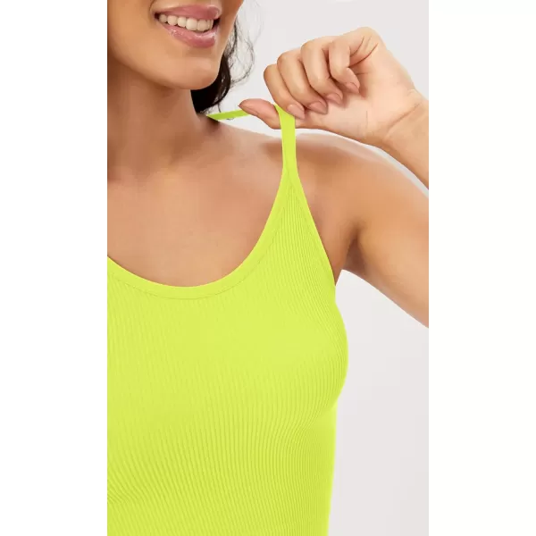 imageODODOS Womens Crop Seamless RibKnit Camisole Strappy Racerback Cropped Tank TopsNeon Green