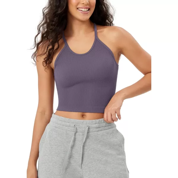 imageODODOS Womens Crop Seamless RibKnit Camisole Strappy Racerback Cropped Tank TopsViolet