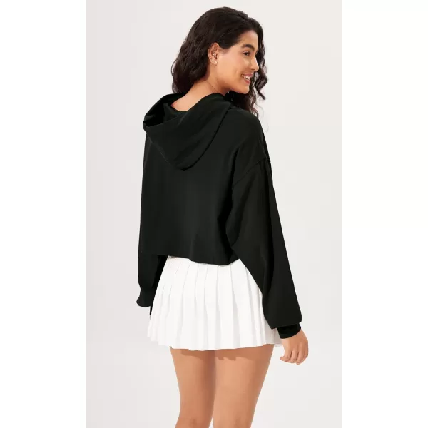 imageODODOS Womens Cropped Hoodies Cotton Soft Long Sleeve Pullover Crop Hooded SweatshirtsBlack