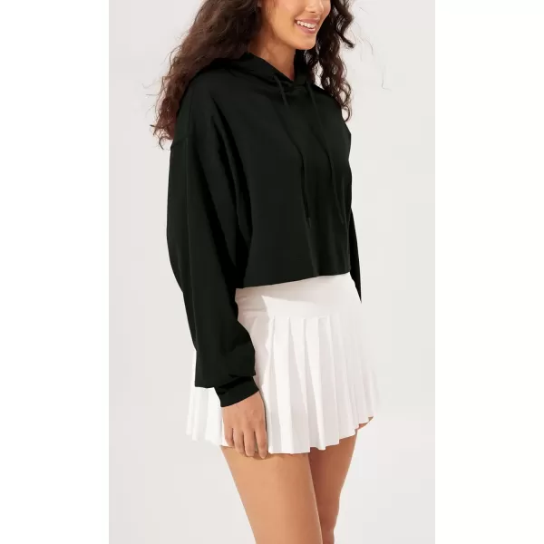 imageODODOS Womens Cropped Hoodies Cotton Soft Long Sleeve Pullover Crop Hooded SweatshirtsBlack