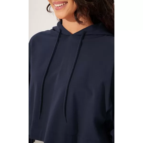 imageODODOS Womens Cropped Hoodies Cotton Soft Long Sleeve Pullover Crop Hooded SweatshirtsDark Blue