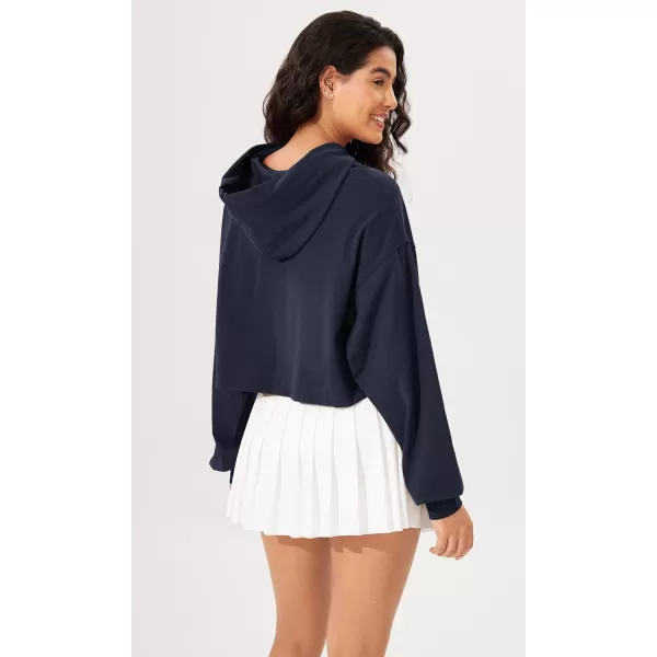 imageODODOS Womens Cropped Hoodies Cotton Soft Long Sleeve Pullover Crop Hooded SweatshirtsDark Blue