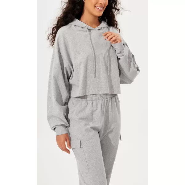 imageODODOS Womens Cropped Hoodies Cotton Soft Long Sleeve Pullover Crop Hooded SweatshirtsHeather Gray