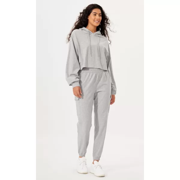 imageODODOS Womens Cropped Hoodies Cotton Soft Long Sleeve Pullover Crop Hooded SweatshirtsHeather Gray