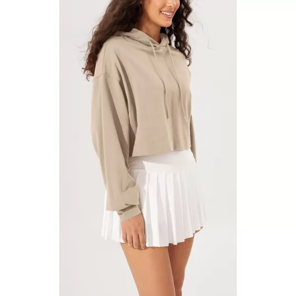 imageODODOS Womens Cropped Hoodies Cotton Soft Long Sleeve Pullover Crop Hooded SweatshirtsPlaza Taupe