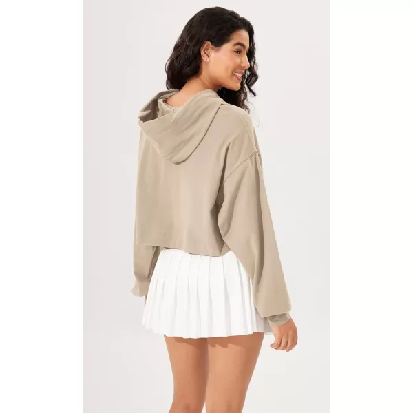 imageODODOS Womens Cropped Hoodies Cotton Soft Long Sleeve Pullover Crop Hooded SweatshirtsPlaza Taupe