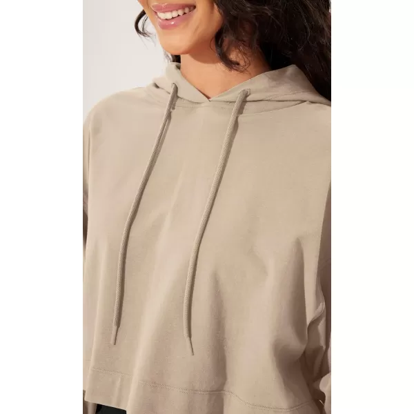imageODODOS Womens Cropped Hoodies Cotton Soft Long Sleeve Pullover Crop Hooded SweatshirtsPlaza Taupe
