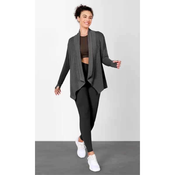 imageODODOS Womens Drape Open Front Cardigans Cozy Soft Long Sleeve Casual Wrap Outerwear with Pockets Thumb HoleCharcoal Heather