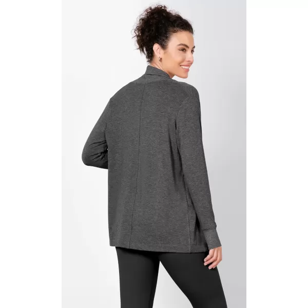 imageODODOS Womens Drape Open Front Cardigans Cozy Soft Long Sleeve Casual Wrap Outerwear with Pockets Thumb HoleCharcoal Heather