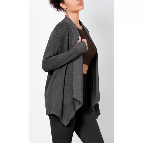 imageODODOS Womens Drape Open Front Cardigans Cozy Soft Long Sleeve Casual Wrap Outerwear with Pockets Thumb HoleCharcoal Heather