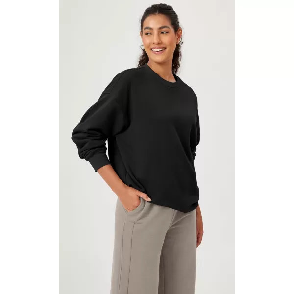 imageODODOS Womens Fleece Lined Oversized Sweatshirts Long Sleeve Crew Neck Pullover TopBlack