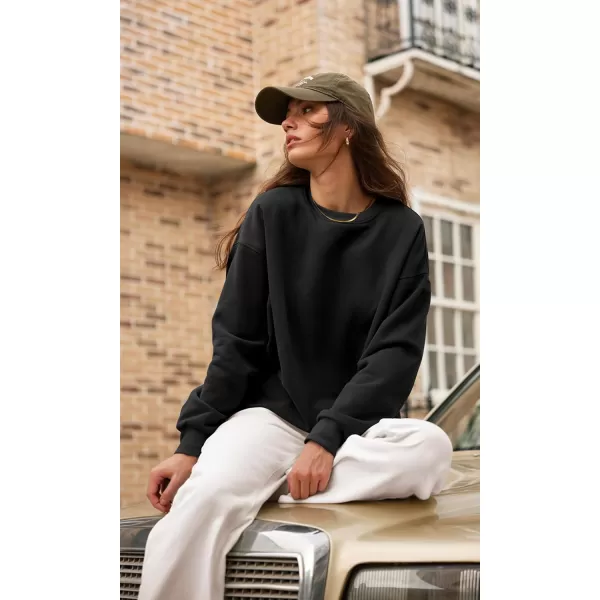 imageODODOS Womens Fleece Lined Oversized Sweatshirts Long Sleeve Crew Neck Pullover TopBlack