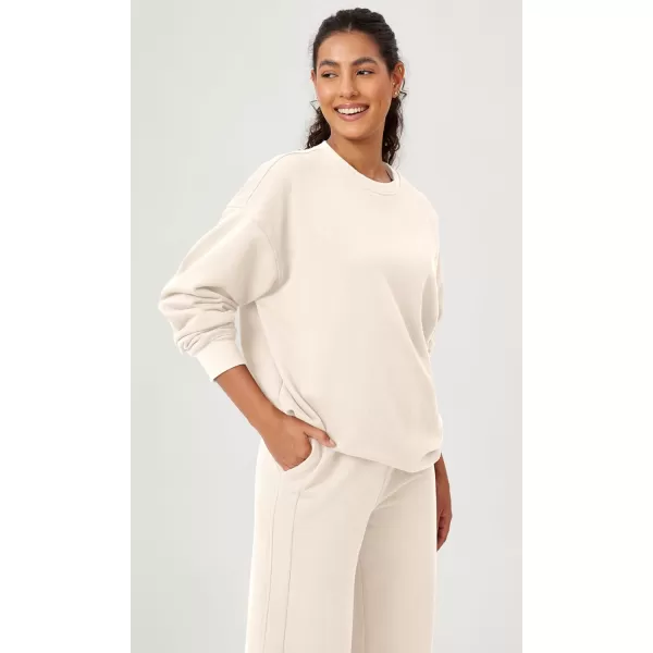 imageODODOS Womens Fleece Lined Oversized Sweatshirts Long Sleeve Crew Neck Pullover TopCream