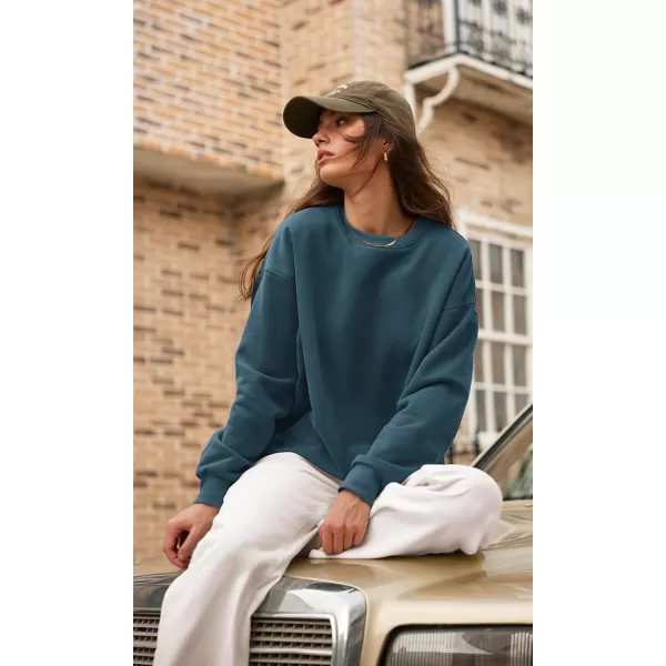 imageODODOS Womens Fleece Lined Oversized Sweatshirts Long Sleeve Crew Neck Pullover TopInk Blue