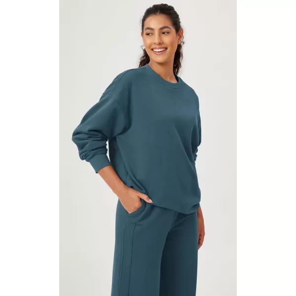 imageODODOS Womens Fleece Lined Oversized Sweatshirts Long Sleeve Crew Neck Pullover TopInk Blue
