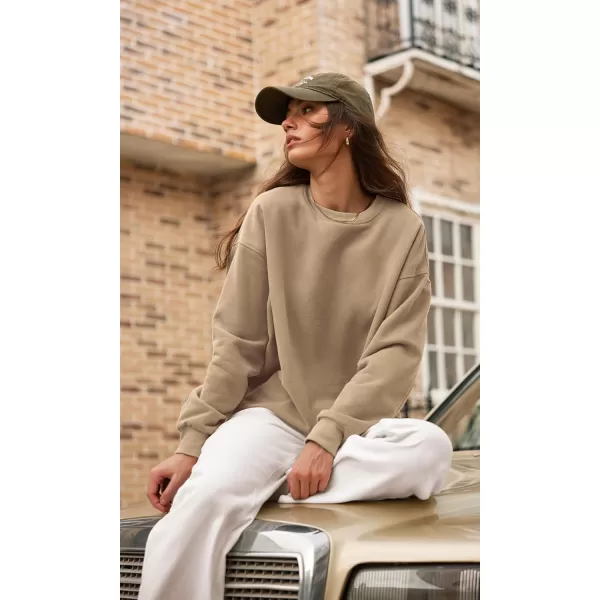 imageODODOS Womens Fleece Lined Oversized Sweatshirts Long Sleeve Crew Neck Pullover TopKhaki